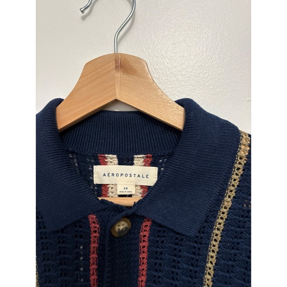 NWT Men's Aeropostale Striped Open-Knit Sweater Shirt – Hazy Indigo – XS - Picture 3 of 5